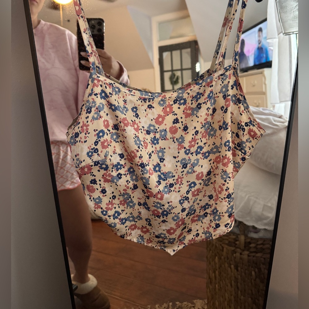 Altar'd State Cream Floral Spaghetti Strap Crop Top
